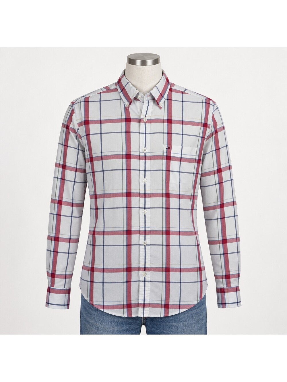 Tommy hilfiger white red and blue plaid long sleeve button down